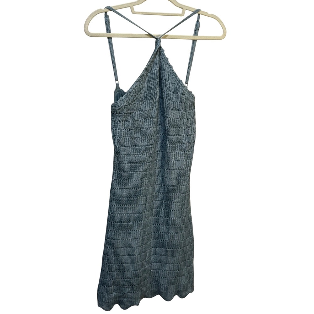 Altar'd‎ State Women Blue Crochet Knit Halter Mini Dress Scalloped Hem L SWD7465